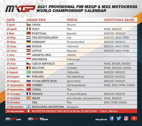 Le calendrier MXGP 2021 | LeBigUSA – Actualité du Motocross & Supercross US Le calendrier MXGP 2021 | LeBigUSA – Actualité du Motocross & Supercross US